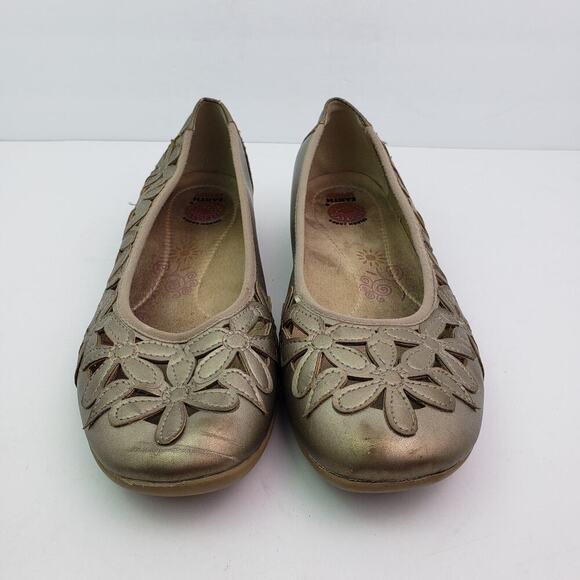 Earth Spirit Womens Size 10 Tan Gold Floral Design Slip On Ballet Flats Shoes - Picture 5 of 12